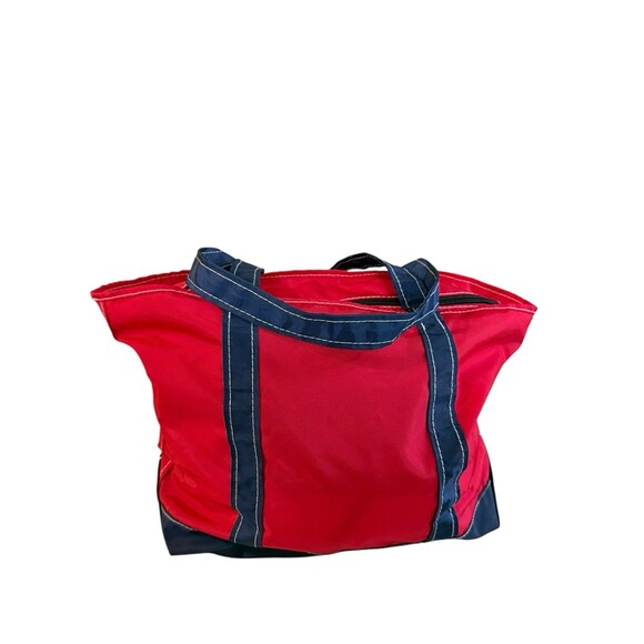 L.L. Bean NYLON Boat Tote Bag Medium Zipper Red Blue Stripe NWT 283728 - Picture 3 of 8